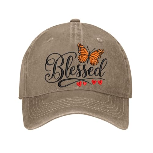 for Mom Grandma Auntie, Guardian Butterfly Embroidered Baseball Cap for Women, Meaningful Hat - color: Khaki Butterfly Blessed