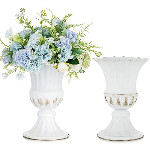 Sziqiqi White Metal Vase for Centerpiece, Table Flower Arrangements, 2Pcs - color: White, size: 9in-2pcs