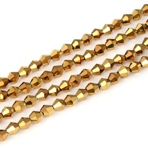 250pcs Czech 6mm (0.24 Inch) Faceted Bicone Crystal Glass Beads Spacer Bulk Gold Aurum - color: Gold Aurum, size: 6mm - 250pcs