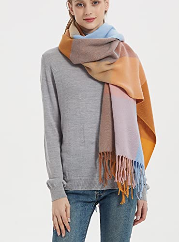 Wander Agio Women's Fashion Long Shawl Big Grid Winter Warm Lattice Large Scarf - color: Big Camel Pink 7