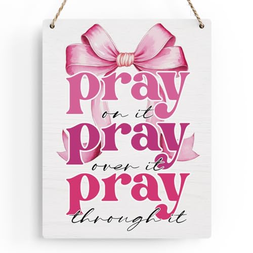 Pink Room Decor Christian Wall Decoration Bedroom Decor for Teen Girls Pink Dorm Room Decoration Bible Verses Wall Decor for Women Gift, Wooden Sign Wall Art Easter Decoration for Farmhouse Home Porch Bedroom Office - color: Pink Bow Pray