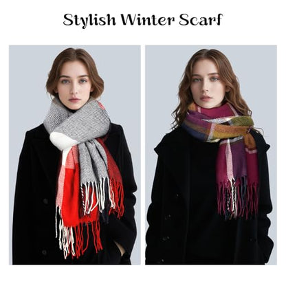 Clothirily Womens Winter Scarf, Oversized Long Blanket Plaid Shawl Wrap - color: Red Purple Lattice
