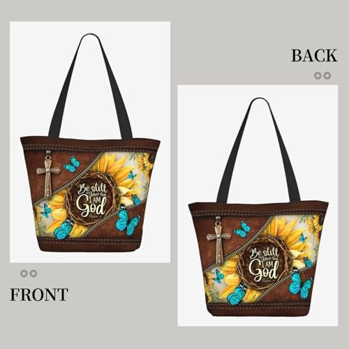 Bible Tote Bags for Women Christian Tote Bag Religious Church Bags for Women Organizer Christian Gift With Zipper - color: Be Still and Know That I Am God 1