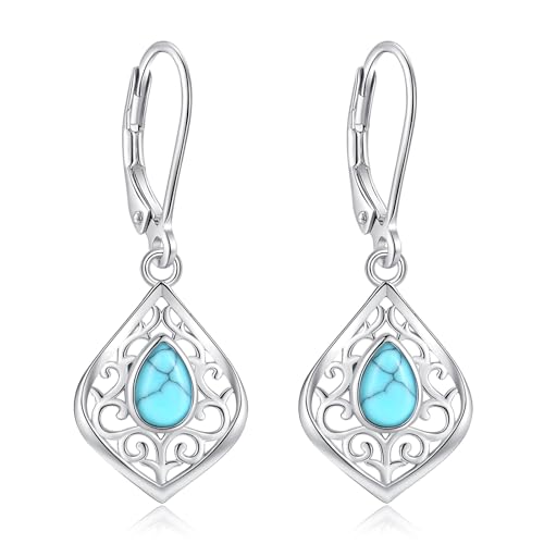 Vito Moonstone Turquoise Drop Earrings for Women, 925 Sterling Silver Hooks - style: Filigree-Turquoise-2