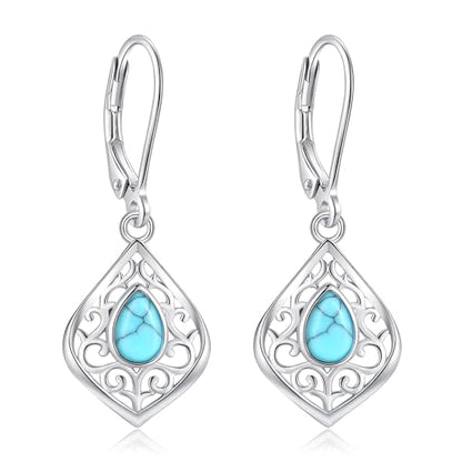 Vito Moonstone Turquoise Drop Earrings for Women, 925 Sterling Silver Hooks - style: Filigree-Turquoise-2
