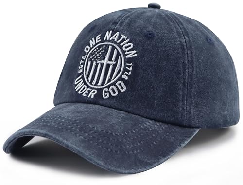 One Nation Under God Hats for Men Women, Adjustable Cotton Christian Est. 1776 Baseball Cap - color: Navy