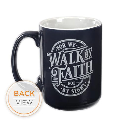 Christian Art Gifts Walk by Faith Scripture Coffee Mug, Inspirational Bible Verse Ceramic Mug, Navy Blue & White, 14 oz, Lead & Cadmium-Free, Christian Gift Drinkware for Men & Women - color: Navy Blue/Walk by Faith