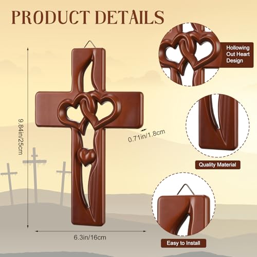 Kathfly Wooden Wall Cross Decor 10 Inch Intertwined Wooden Cross Christian Anniversary Wedding Gift for Couple Parents Wedding Valentine(Retro Color,Heart) - color: Retro Color, style: Heart