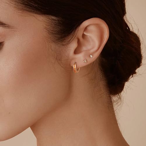 14K Gold Huggie Earrings for Women Silver Huggie Hoop Earrings Cubic Zirconia Huggie Earrings Stud Earrings Lightweight Dainty Hypoallergenic Earrings Jewelry Gifts - color: Gold Orange CZ Huggies