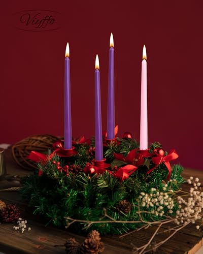 Viyffo Advent Taper Candles 10 Inch 4 Pack Unscented Smokeless - color: 10 Inch Purple and Pink Advent