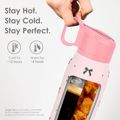 Bow Stainless Steel Water Bottle with Twist Lid 20oz, Travel Insulated Water Bottles for Sports & Gym, Gift for Women Girls Friends Birthday Christmas - color: Bow 3