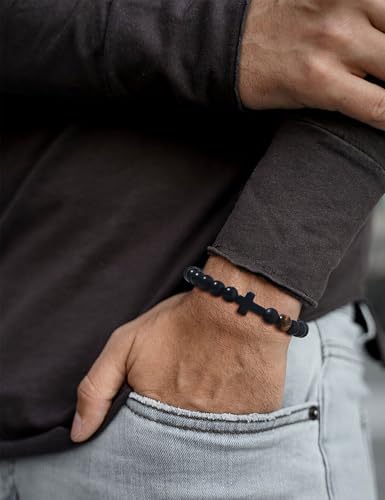 Giovanchi Christian Cross Bracelet for Men Him Dad Father Godfather Grandfather Grandpa Husband, Inspirational Faith Based Jesus Bracelets Gifts for Easter Basket Stuffers - style: Always Remember