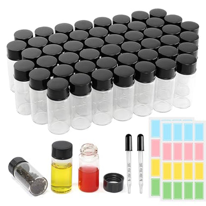 10ml 50pcs Clear Small Glass Vials with Screw Cap (with Droppers & Lables) - size: 10ml 50pcs