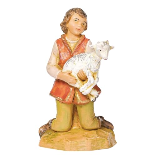 Roman Kneeling Shepherd Boy with Lamb Figurine – Hand-Painted Nativity Scene Statue, 6-Inch, Traditional Christmas Décor