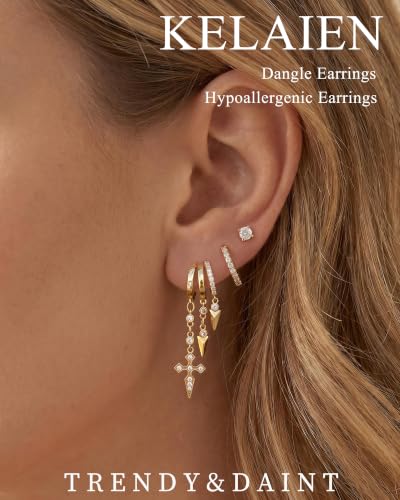 Dangle Gold Earrings for Women Trendy Triple Huggie Chain Earrings - color: Gold 3