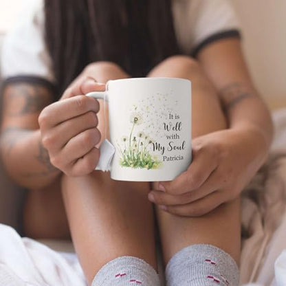 Customized Name Christian Mug, Inspirational Cup 11oz 15oz, Personalized Religious Coffee Mug, Bible Verse And Dandelion Design Cup, Custom Christian Ceramic Mug, Gift For Family Member - color: HOA-624-2161-WELL WITH MY SOUL MUG