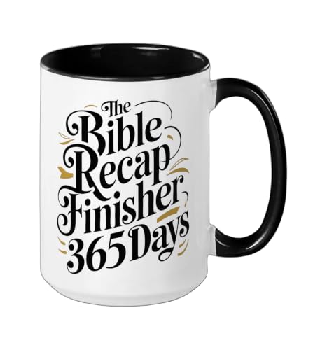 The Bible Recap Finisher 365 Days Funny Jesus Youth Ceramic Mug, Black/White, 15oz - color: Black/White, size: 15 Ounces