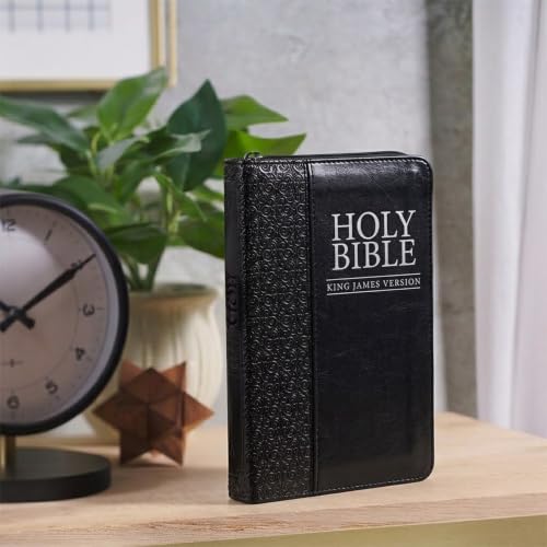 KJV Holy Bible, Compact Faux Leather Red Letter Edition - Ribbon Marker, King James Version, Black Faux Leather, Zipper Closure (KJV Compact Editions)