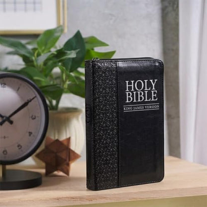 KJV Holy Bible, Compact Faux Leather Red Letter Edition - Ribbon Marker, King James Version, Black Faux Leather, Zipper Closure (KJV Compact Editions)