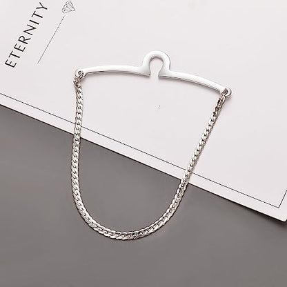 2Pcs Tie Chain for Men Classic with Double Single Gold Silver Elegant Chain Tie Cilp - color: silver single chain (two)
