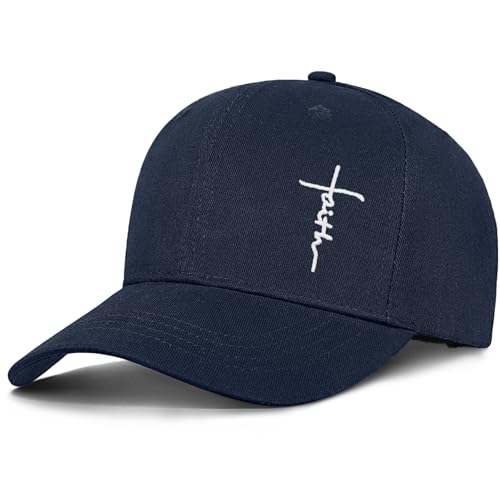 Christian Jesus Hats for Men & Women - Cross Logo Faith Baseball Caps - Ideal Religious Gifts for Thanksgiving and Christmas - color: Navy Blue