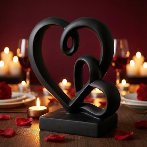 Anniversary Wedding Couples Gift Black Hearts Resin Statue Decor - color: Black