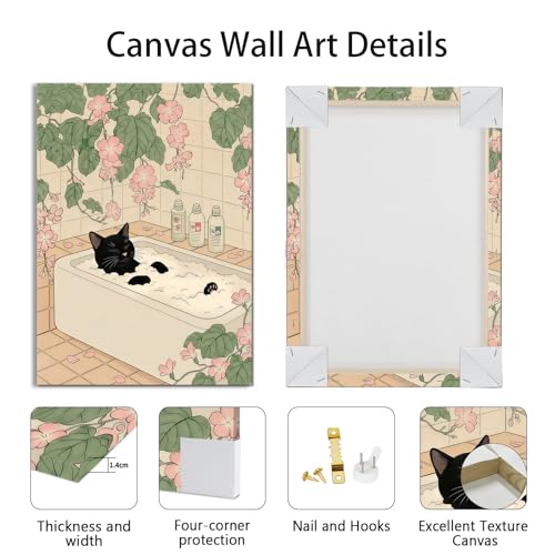 WENGTIAO 3Pcs Japanese Funny Black Cat Bathroom Wall Art Prints 12"x16" - color: Black Cat Bathroom, size: 12"x16"x3Pcs