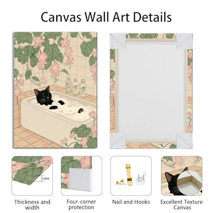 WENGTIAO 3Pcs Japanese Funny Black Cat Bathroom Wall Art Prints 16"x24" - color: Black Cat Bathroom, size: 16"x24"x3Pcs
