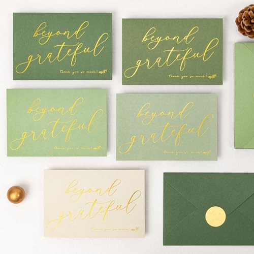 Crisky 4x6 Sage Green Beyond Grateful Thank You Cards With Envelopes & Stickers Simple, Chic, Elegant Greeting Cards Perfect for: Wedding/Business/Birthday/Graduation. 50 Pack - style: SageGreen