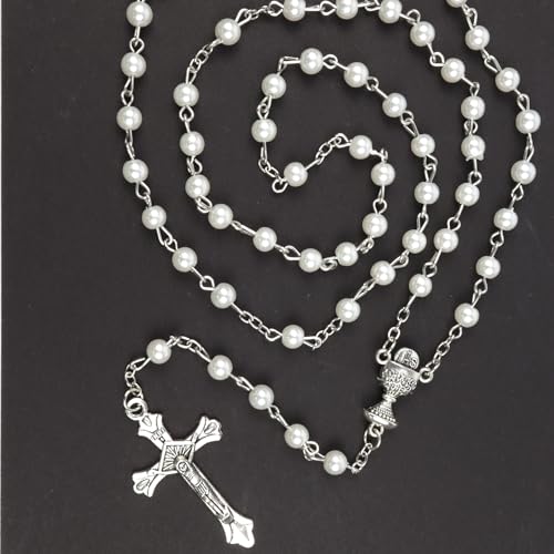 Needzo Timeless White First Communion Boxed Set – The Lord’s Supper Essentials, Scapular, Pin, Rosary, For Ages 15+, Booklet & Pouch