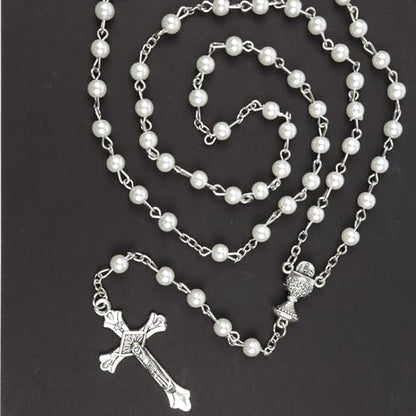 Needzo Timeless White First Communion Boxed Set – The Lord’s Supper Essentials, Scapular, Pin, Rosary, For Ages 15+, Booklet & Pouch