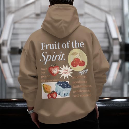 Christian Hoodies for Men Fruit of The Spirit Hoodie Jesus Religious Faith Bible Verse Sweatshirt Graphic Pullover - color: Coffee, size: XX-Large