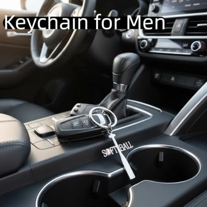 Cross Keychain for Men,Jesus Key Chain Christian Car Key Accessories，Easter Christmas Religious Gift,Purse Bag Charms - color: Silver Softball