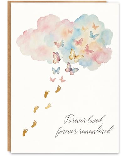 Miscarriage Sympathy Card, Loss of Baby Sympathy Card, Pregnancy Loss Card for Parents, Infant Loss Remembrance Card, Forever Loved Forever Remembered, Blank Inside, with Kraft Envelope and Gold Seal Sticker - color: BT-466