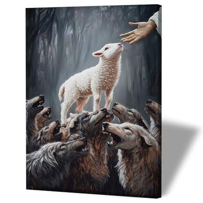 Jesus Protects Lost Sheep Canvas Art, Christian Gallery Wrapped, 12x16 - color: Save the Lamb, size: 16"L x 12"W