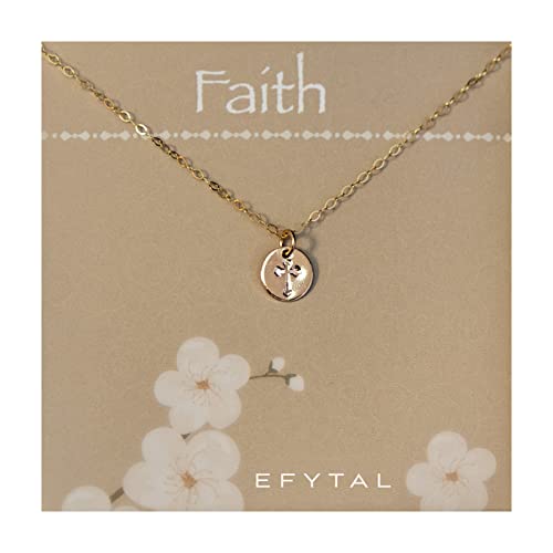 EFYTAL Baptism Gifts, Dainty Gold Cross Necklace for Women, Confirmation, First Communion