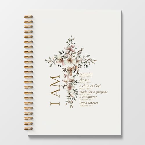 Spiral Bible Christian Inspirational Journaling Notebook 5.5x8.3, Prayer Journal for Women Spiral Bound, Christian Gifts for Women, Girl, Motivational School Notebooks Journal for Teen Girls - color: White
