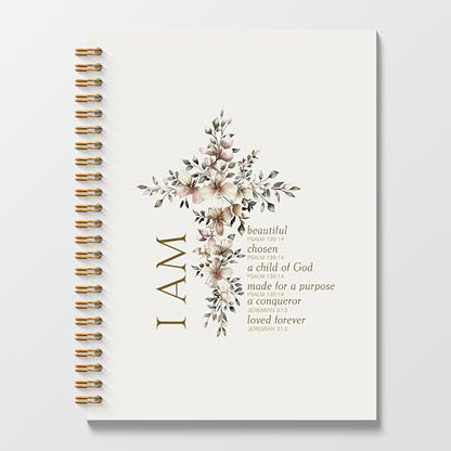 Spiral Bible Christian Inspirational Journaling Notebook 5.5x8.3, Prayer Journal for Women Spiral Bound, Christian Gifts for Women, Girl, Motivational School Notebooks Journal for Teen Girls - color: White