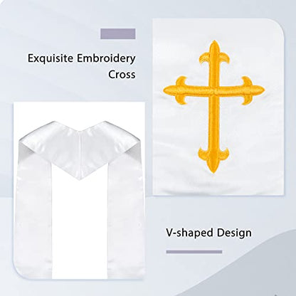 Piecatle Choir Stole with Cross Embroidery for Church, Ideal for Costume,60" - color: White