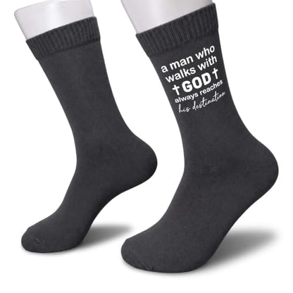 Christian Socks for Men Biblical Gifts for Dads Grandpa Husband - color: Dark Grey