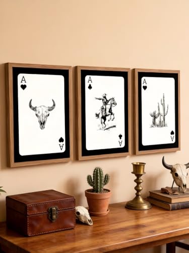 LBTZEVIR Western Cowboy WallArt Set Of 3 Western Cowboy Playing Card12x16In - color: Western Cowboy Wall Art1, size: 16"L x 12"W