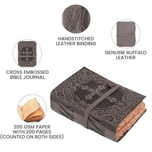 LEATHER VILLAGE Devotional Journal Cross Embossed, Black 13x8. - color: Grey, size: 13 inches X 8 inches