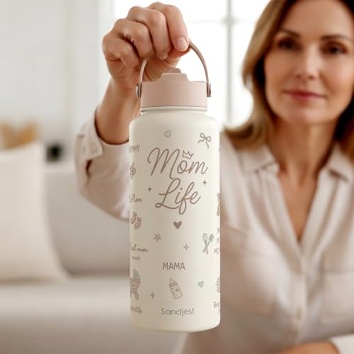 SANDJEST Gift for Mom, Mom Life Water Bottle Stainless Steel 32oz with Lid & Straw, Insulated Bottles Gifts for Mother Friends Women Mother's Day - color: Mom 3