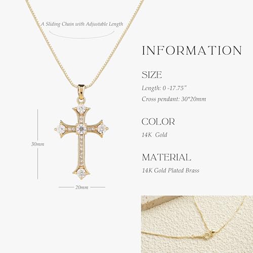 Gold Cross Necklace for Women, 14K Gold Plated - style: Classical Cross
