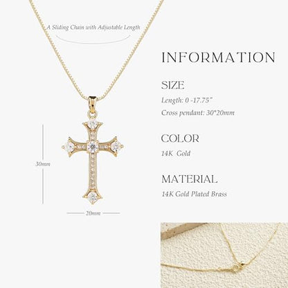 Gold Cross Necklace for Women, 14K Gold Plated - style: Classical Cross
