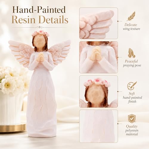 Guardian Angel Figurine, 5.5 Inch Praying Angel Statue, Hand-Painted Resin Angel Sculpture, Sympathy Gift for Memorial Remembrance Keepsake, Encouragement Gift for Women Friend Family