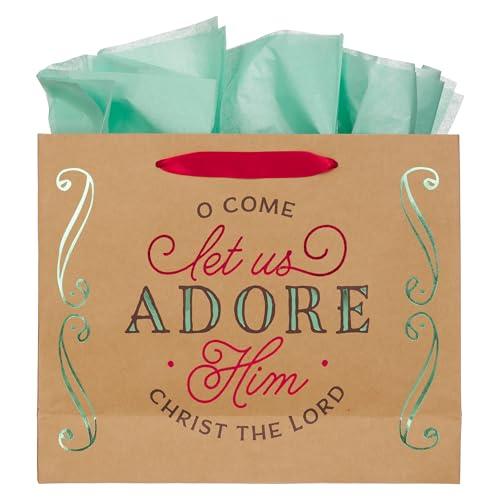 Christian Art Gifts Large Christmas Gift Bag with Tissue, Adore Him, Brown - color: Brown Multicolor/Let Us Adore Him, style: Large Landscape