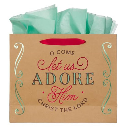 Christian Art Gifts Large Christmas Gift Bag with Tissue, Adore Him, Brown - color: Brown Multicolor/Let Us Adore Him, style: Large Landscape