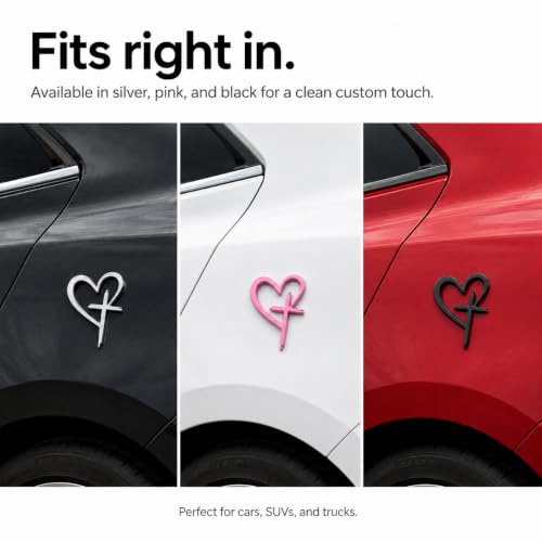 Jesus Love Heart Cross Car Emblem Sticker, 3D Metal Christian Car Decal, Faith Religious Auto Badge for Cars SUV Trucks (Silver) - color: Silver