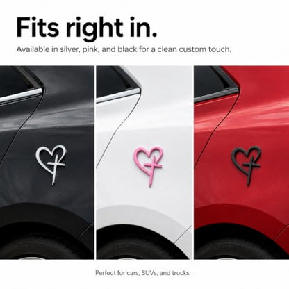 Jesus Love Heart Cross Car Emblem Sticker, 3D Metal Christian Car Decal, Faith Religious Auto Badge for Cars SUV Trucks (Silver) - color: Silver